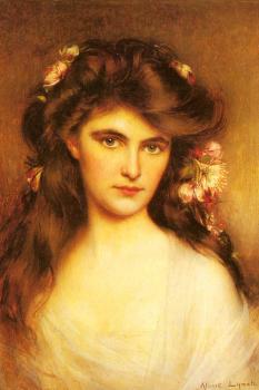 Albert Lynch : A Young Beauty with Flowers in her Hair